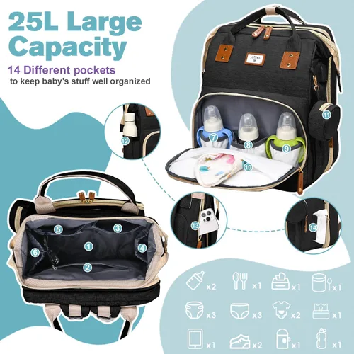 Vista 3 de JSTPRO Mochila para pañales, bolsa de pañales grande impermeable y ligera con cambiador, bolsillos aislados, puerto USB, bolsa de viaje para mamá