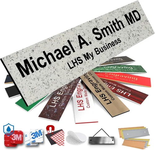 Vista 36 de Placas de identificación grabadas para letrero de puerta, placa de plástico azul claro personalizada con letras blancas, fabricadas en Estados B1
