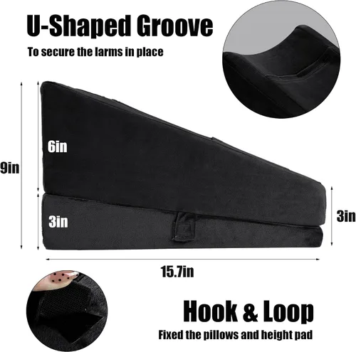 Vista 5 de Almohada de elevación de brazo ajustable 2 en 1 con bolsillos, cojín ergonómico de cuña para apoyo poscirugía, almohada de refuerzo de recuperación