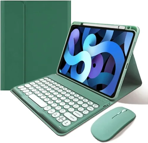 Vista 8 de Funda de teclado compatible con iPad de 9ª, 8ª y 7ª generación, Air 3ª generación Pro de 10.5, con mouse Bluetooth, tecla redonda, lindo teclado