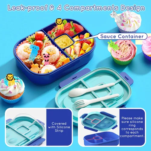 Vista 3 de Cajas Bento para adultos y niños de 44 onzas y 12 tablas de dedos mini monopatín