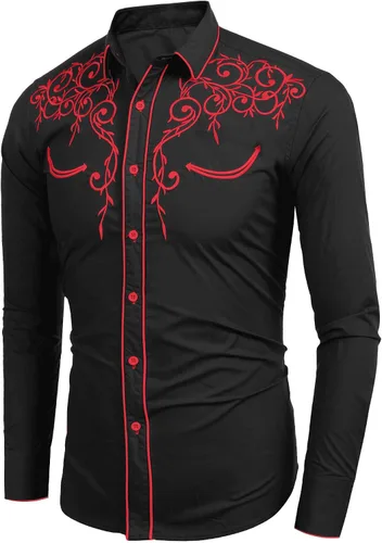 Vista 4 de Coofandy Camisa de hombre de manga larga ajustada con bordado casual de botón