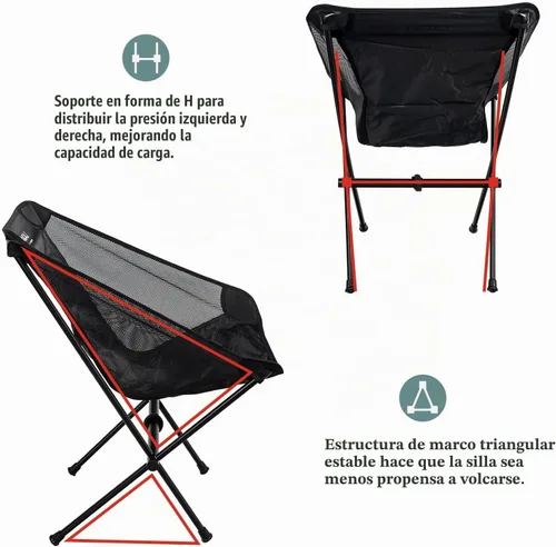 Vista 6 de G2 GO2GETHER Silla de camping plegable ultraligera, marco de aluminio, tela transpirable Surper, fácil de transportar, tamaño de almacenamiento Negro