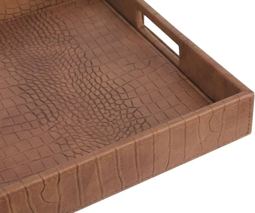 Vista 6 de HofferRuffer Bandeja rectangular de servir con asas con agujeros para mesa de café, desayuno, té, comida, bandeja de servicio para mostrador