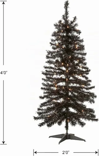 Vista 5 de árbol de Navidad, de 4 pies, con hojas de espumillón azules, soporte plástico y 70 luces claras (TT33-304-40), de National Tree