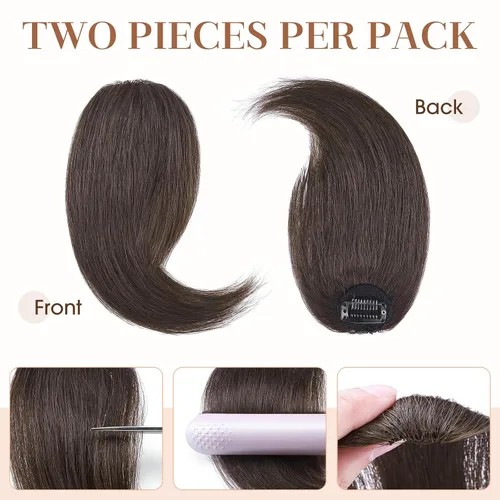 Vista 3 de Hairro Extensiones de flequillo lateral ondulado con clip, 100% cabello humano, 2 piezas con clip en la parte media, flequillo francés, lados