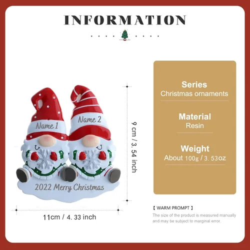 Vista 2 de Adornos de Navidad personalizados, adornos de Navidad 2024, adornos de gnomo con nombre de familia grabados personalizados para decoración del árbol