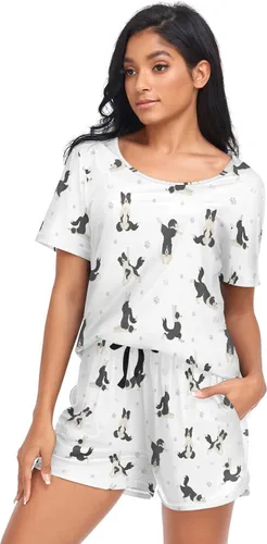 Vista 3 de Ollabaky Conjunto de pijama de perro de animales para mujer, conjunto de pijama de manga corta, conjunto de descanso para mujer
