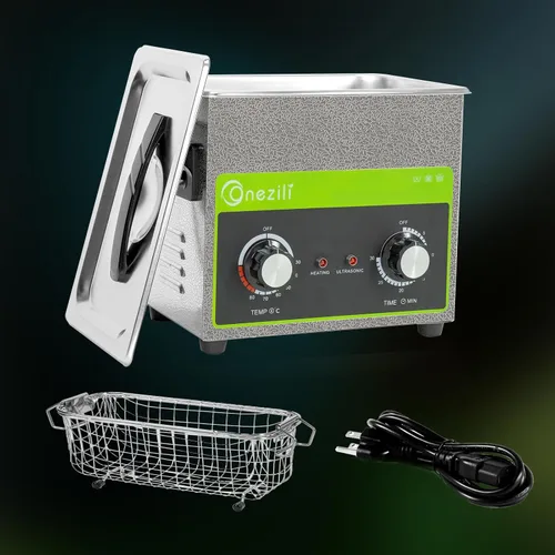 Vista 7 de ONEZILI Limpiador ultrasónico 3L, máquina de limpieza ultrasónica con transductores industriales, temporizador de 120 W, máquina de limpieza