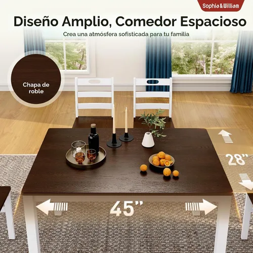 Vista 4 de Sophia & William Juego de mesa de comedor de 5 piezas para 4, juego de mesa y sillas de cocina de madera, mesa de comedor rectangular de 45 pulgadas