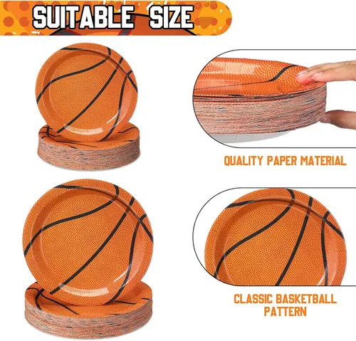 Vista 3 de Aoriher Paquete de 120 platos de papel para fiesta de béisbol, baloncesto, fútbol, fútbol, fiesta, paquete y platos de postre, vajilla temática