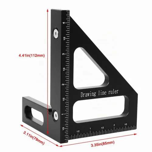 Vista 2 de Regla de medición imperial 3D multiángulo, transportador cuadrado de carpintería de aleación de aluminio de 45/90 grados, regla triangular de Negro