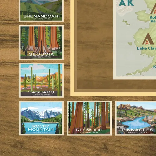 Vista 4 de Map Your Travels National Park Travel Quest - Póster de mapa para rascar Incluye herramienta para rascar (16 x 28 pulgadas) ACTUALIZADO OTOÑO 2024