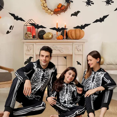 Vista 5 de ANGELGGH Family Matching Halloween Onesie Pajamas, Funny Skeleton Hooded Zipper PJs Holiday Loungewear for MenWomen