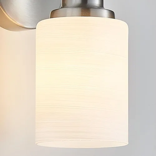 Vista 5 de Paquete de 2 luces de tocador de 1 luz, lámpara de baño de níquel cepillado con pantalla de vidrio blanco lechoso texturizado, accesorio