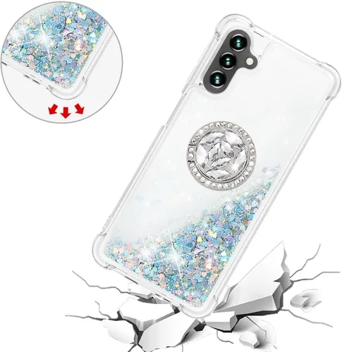 Vista 5 de CCSmall Carcasa con purpurina y soporte de anillo para Samsung Galaxy A13 5G/A04s, color plateado
