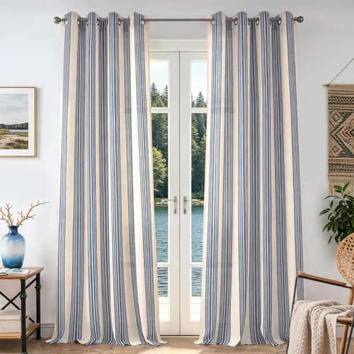 Vista 53 de DriftAway Cortinas de estilo granja con rayas verticales de lino mezclado texturizado con filtro de luz semitransparente para sala de estar