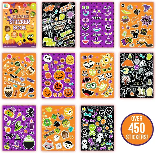 Vista 6 de Horizon Group USA Paquete de calcomanías y tatuajes de Halloween, incluye más de 450 calcomanías, más de 15 tatuajes temporales y más, ideal