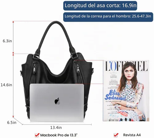 Vista 5 de Bolso hobo de portación oculta para mujer de piel sintética con bandolera, bolso de hombro grande con funda desmontable Negro