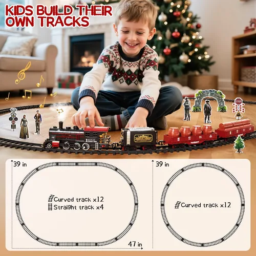 Vista 6 de Conjunto de Tren para Niños Pequeños de 2-4 años, Trenes Eléctricos con Vía, Humo, Luz, Sonido y Escena, Conjuntos de Tren de Navidad para Alrededor