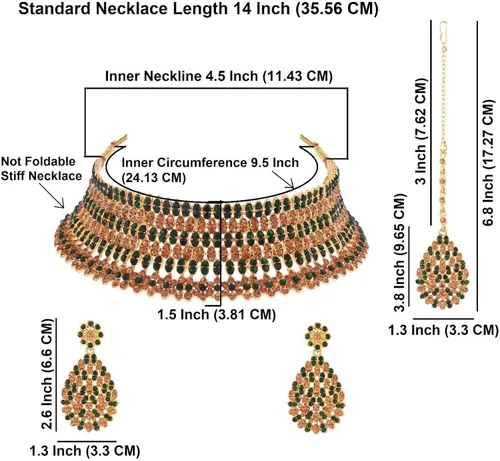 Vista 3 de Efulgenz Crystal Neckalce Set Rhinestone Brown Wedding Bridal Choker Austrian Necklace Earrings with Maang Tikka Head Chain Indian Bollywood Jewelry