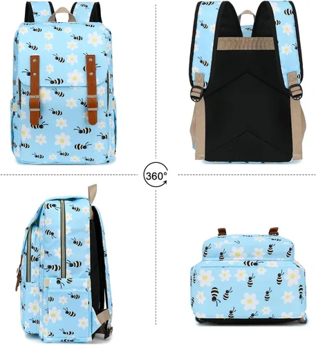Vista 5 de Bee - Mochila para laptop para mujeres y niñas, mochila escolar universitaria de 15.6 pulgadas, mochila informal de viaje, tamaño grande