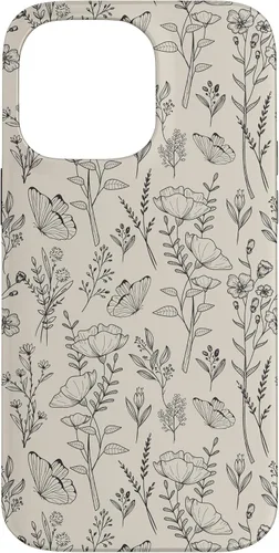 Vista 21 de Black & Cream Butterfly Meadow Botanical Wildflower Pattern Case for iPhone 17