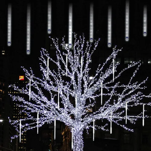 Vista 15 de LJLNION Luces de Lluvia de Meteoros, Luces de Navidad de Carámbanos para Exteriores de 12 Pulgadas, 8 Tubos 288 LED Luces de Carámbano Luz de Nieve