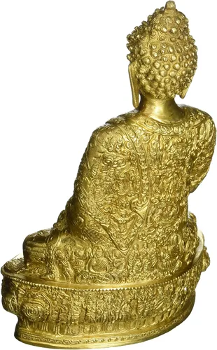 Vista 2 de Aakrati Estatua de diseño de Señor Buda de latón hecha a mano, color amarillo
