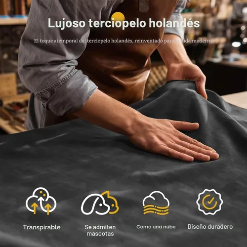 Vista 7 de Sofá reclinable de 3 plazas, sofá reclinable con consola elevable (terciopelo, gris)