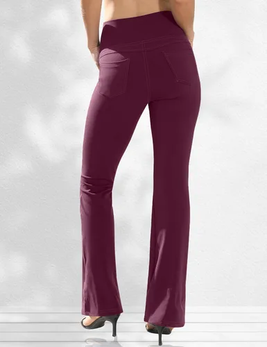 Vista 2 de VOOVEEYA Leggings con corte de bota para mujer, pantalones de yoga acampanados con 4 bolsillos, control de abdomen, pantalones de vestir casuales