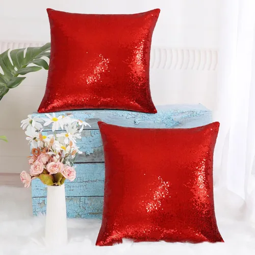 Vista 5 de SquarePie - Juego de 4 fundas de almohada de lentejuelas rojas, 18 x 18 Rojo