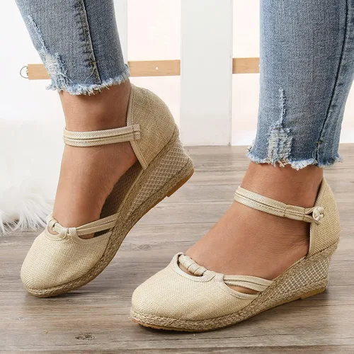 Vista 4 de AMDBEL Sandalias de verano para mujer 2023, sandalias de cuña para mujer, alpargatas con puntera abierta, tacones altos, sandalias de playa