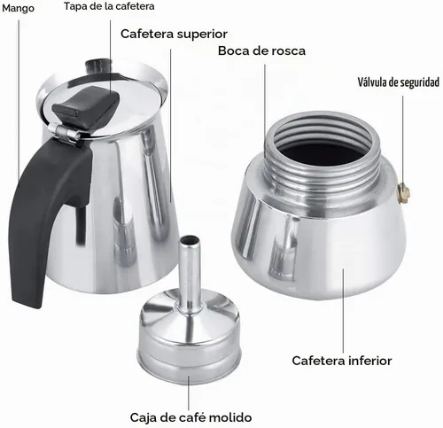 Vista 6 de Cafetera de café expreso, cafetera portátil de acero inoxidable, cafetera expreso, clásica para el hogar, la oficina (3.3 fl oz)