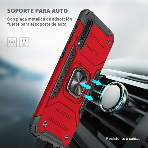 Vista 3 de Dionsibei Funda para Samsung Galaxy A50 A50S A30S grado militar con función atril incorporada, soporte de armadura resistente a prueba de golpes Rojo