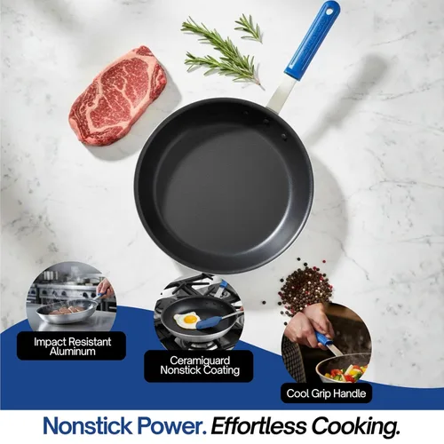 Vista 5 de Vollrath Wear-Ever CeramiGuard II sartén para freír con mango, Negro/Azul