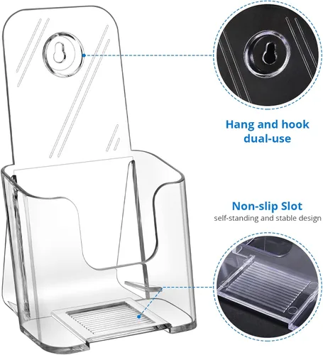 Vista 3 de zavekia Soporte acrílico para folletos de 0.4 pulgadas de ancho, soporte para folletos de montaje en pared, organizador de encimera, soportes