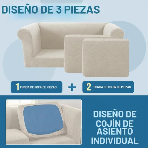 Vista 4 de H.VERSAILTEX 3 piezas de funda elástica para sofá biplaza Chesterfield para sofá de 2 cojines. Funda para sofá no deslizante de asiento profundo