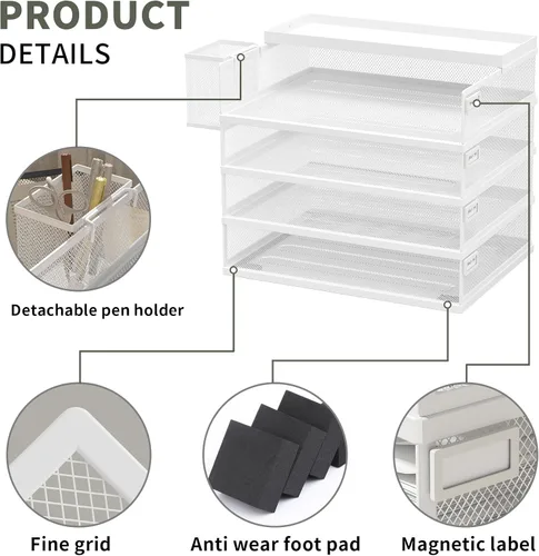 Vista 5 de FANXIYQ Bandejas de Metal Apilables para Cartas, Organizador de Escritorio de 4 Niveles y Bandejas de Papel para Oficina, Bandejas Apilables