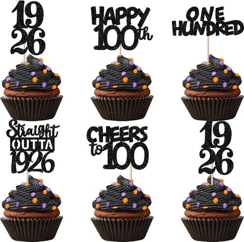 Vista 124 de 30 piezas negras para cupcakes de 10.º cumpleaños con purpurina Ten Happy 10 Straight Outta 2016 para saludos a 10 años 10 cumpleaños, boda Negro