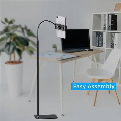 Vista 5 de Soporte de suelo para tablet con cuello de cisne flexible y base estable, compatible con tabletas y teléfonos celulares (3.5 a 9.7 pulgadas)