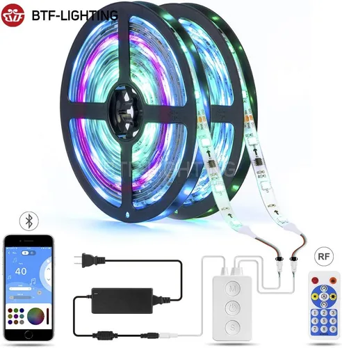 Vista 2 de BTF-LIGHTING WS2812B WS2811 1903 controlador Bluetooth SP601E con micrófono incorporado, música, doble salida de señal para tira de luces LED