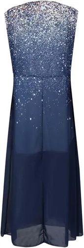 Vista 5 de LMSXCT Vestido de gasa de talla grande para mujer, sin mangas, cuello en V, casual, con volantes, para bodas, cócteles, fiestas, maxi vestidos
