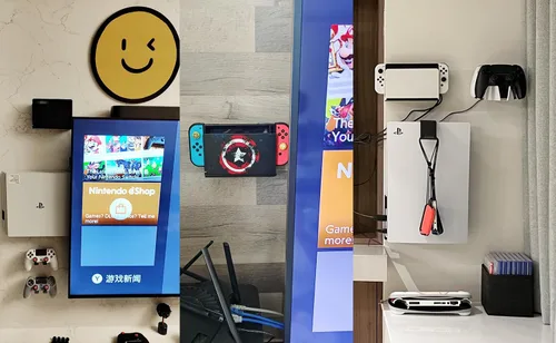 Vista 8 de Nuevo para NS Switch OLED Kit de soporte de almacenamiento de montaje en pared, compatible con consola de juegos Nintendo Switch OLED blanconegro
