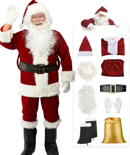 Vista 6 de Traje de Papá Noel de Navidad para hombres y mujeres disfraz de Papá Noel 10 piezas Blanco