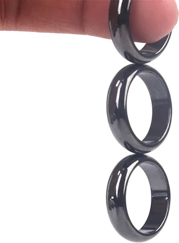 Vista 5 de 3 unids negro hematita imán piedra anillo absorber energía negativa equilibrio de ansiedad chakra anillo para mujeres hombres niñas niñas