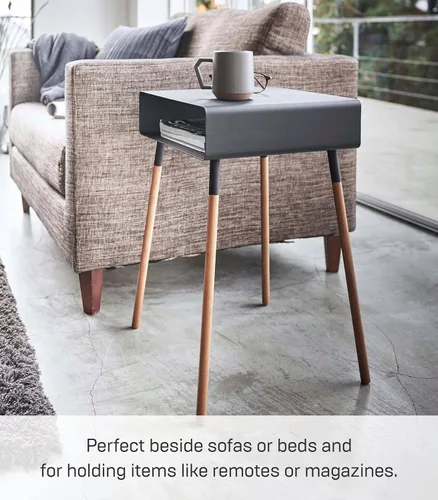 Vista 5 de YAMAZAKI Home Mesa auxiliar lisa con estante de almacenamiento abierto, acento rectangular que ahorra espacio, sala de estar, dormitorio, sofá, mesa