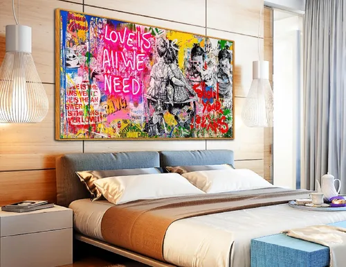 Vista 14 de JKWALL77 Lienzo de graffiti para dormitorio, arte de pared gaming para chicos adolescentes, pintura abstracta, arte pop, decoración moderna de pared