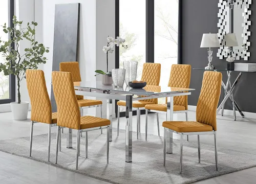 Vista 10 de Furniturebox UK Enna - Mesa de comedor extensible de cristal blanco y 6 sillas Milan (6 sillas capuchino)