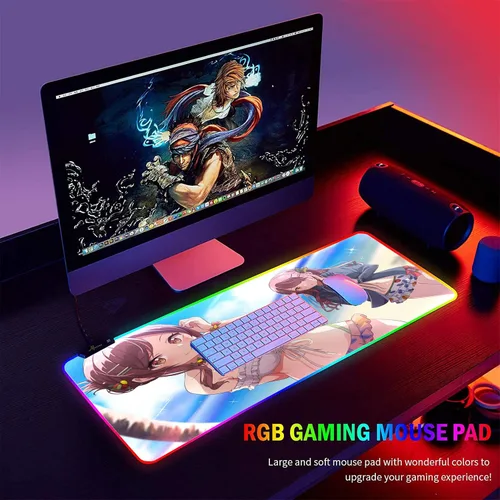Vista 6 de Large RGB Anime Girl Sexy Mouse Pad Gaming Mousepad LED Mause Pad Gamer Mouse Carpet XXL Mause Pad PC Desk Pad Rug 35.43 inch x15.74 inch